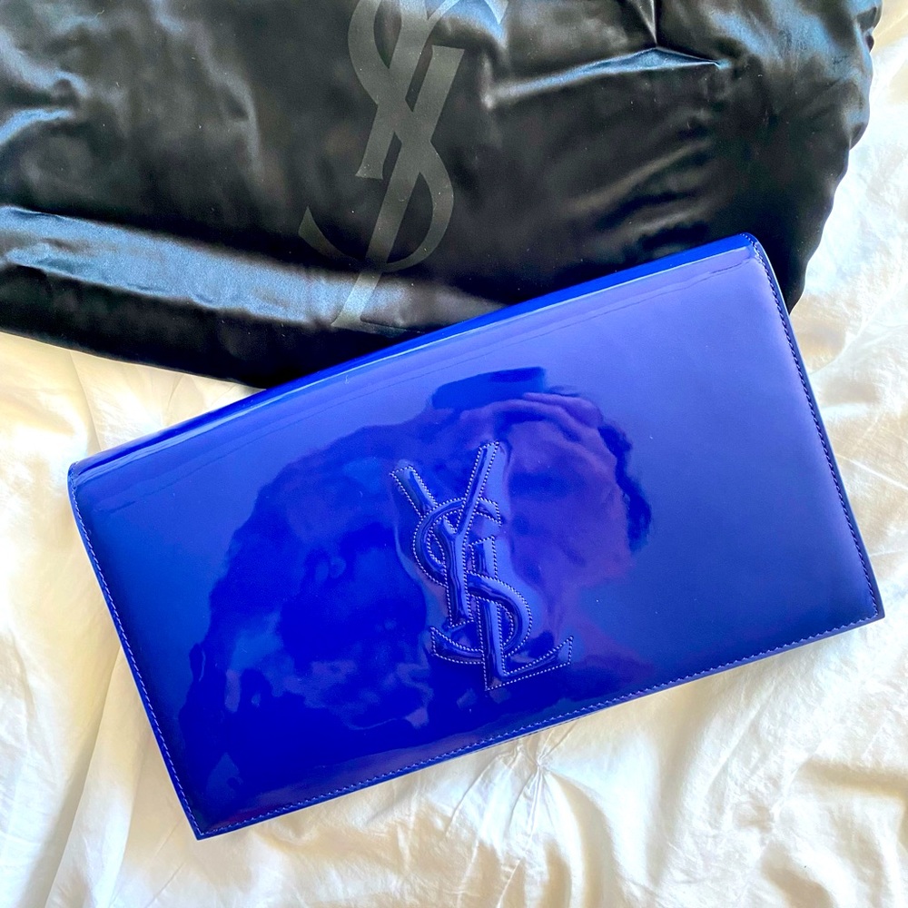 YSL belle de jour patent leather clutch royal blue